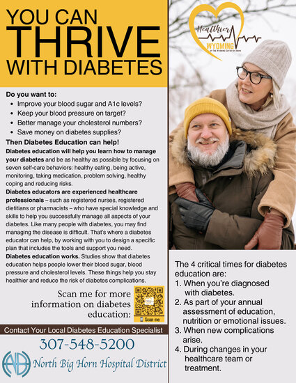 You can Thrive with Diabetes.
Contact your local Diabates Education Specialist at 307-548-5200,